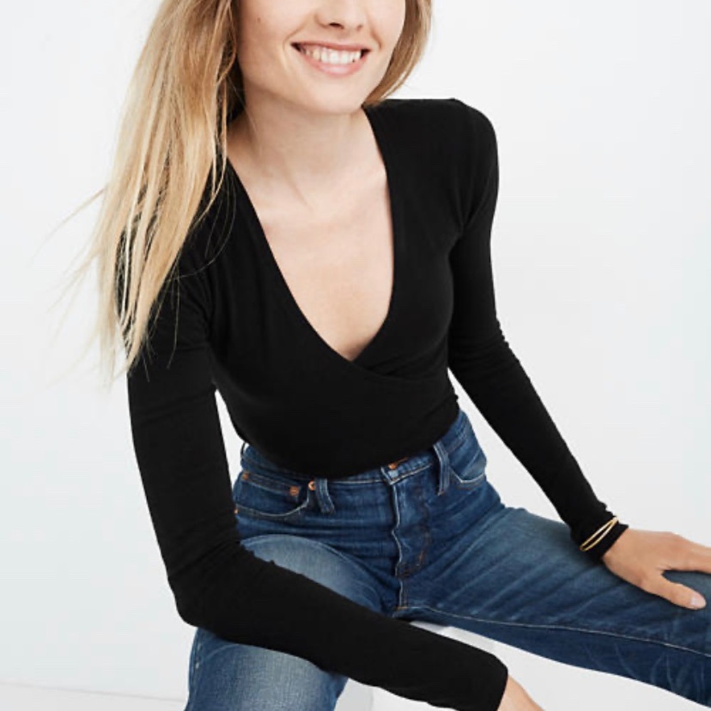 Madewell black wrap top bodysuit